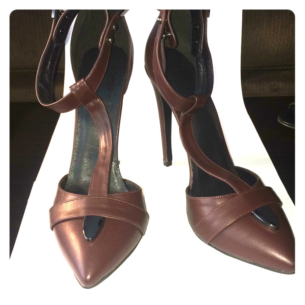 Never worn “too tall ;)” brown T-strap stilettos
